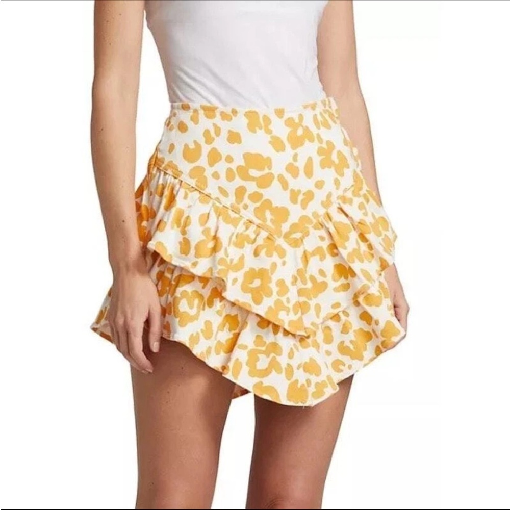 MOTHER Cotton‎ The Ruffle Tiered Mini Skirt In Yellow Washed Floral Leopard 27